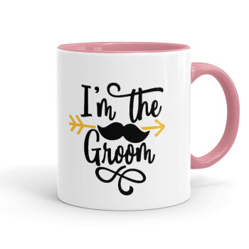 I'm the groom mustache, Mug colored pink, ceramic, 330ml