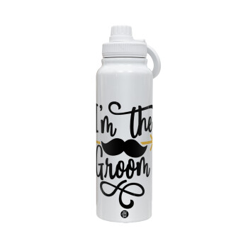 I'm the groom mustache, 1L Stainless Steel Thermal Bottle with Phone Holder & Double Wall Insulation