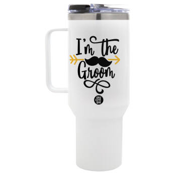 I'm the groom mustache, Mega Stainless steel Tumbler with lid, double wall 1,2L