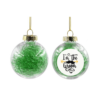 I'm the groom mustache, Transparent Christmas tree ball ornament with green filling 8cm