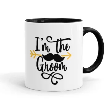 I'm the groom mustache, Κούπα χρωματιστή μαύρη, κεραμική, 330ml
