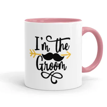 I'm the groom mustache, Κούπα χρωματιστή ροζ, κεραμική, 330ml
