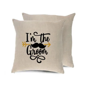 I'm the groom mustache, Μαξιλάρι καναπέ ΛΙΝΟ 40x40cm περιέχεται το  γέμισμα