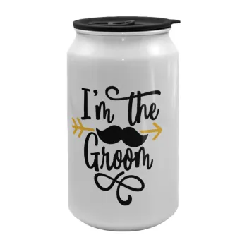 I'm the groom mustache, Κούπα ταξιδιού μεταλλική με καπάκι (tin-can) 500ml