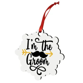 I'm the groom mustache, Στολίδι Χριστουγεννιάτικο στολίδι snowflake ξύλινο 7.5cm