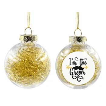 I'm the groom mustache, Transparent Christmas tree ball ornament with gold filling 8cm