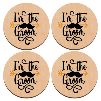 I'm the groom mustache, ΣΕΤ x4 Σουβέρ ξύλινα στρογγυλά plywood (9cm)