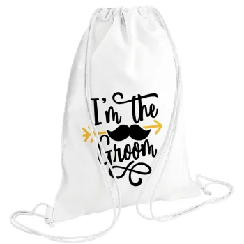 I'm the groom mustache, Τσάντα πλάτης πουγκί GYMBAG λευκή (28x40cm)