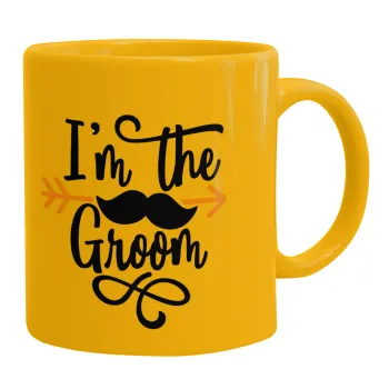 I'm the groom mustache, Κούπα, κεραμική κίτρινη, 330ml