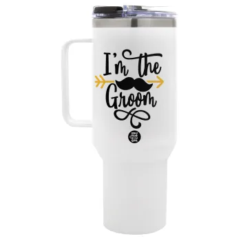I'm the groom mustache, Mega Tumbler με καπάκι, διπλού τοιχώματος (θερμό) 1,2L
