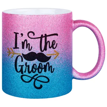 I'm the groom mustache, Κούπα Χρυσή/Μπλε Glitter, κεραμική, 330ml