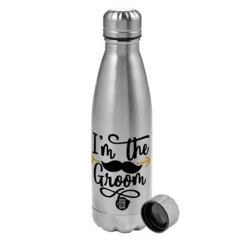 I'm the groom mustache, Metallic water bottle, stainless steel, 750ml