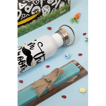 I'm the groom mustache, Πασχαλινή Λαμπάδα με παγούρι μεταλλικό (620ml, stainless steel) & κερί αρωματικό πλακέ (30cm) (ΤΙΡΚΟΥΑΖ)