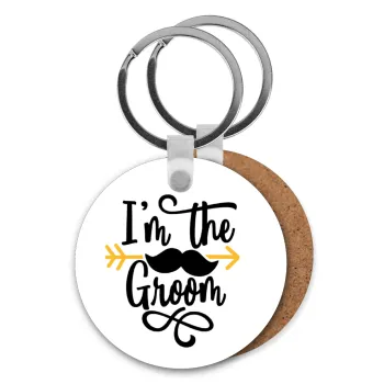 I'm the groom mustache, Μπρελόκ Ξύλινο στρογγυλό MDF Φ5cm