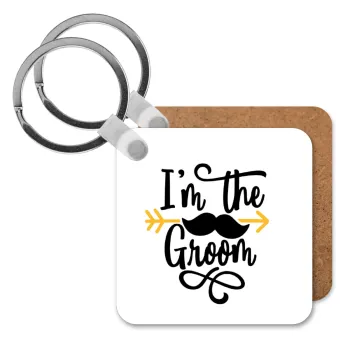 I'm the groom mustache, Μπρελόκ Ξύλινο τετράγωνο MDF