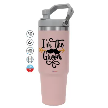 I'm the groom mustache, Pink color, 890ml (30oz) stainless Steel Tumbler with Handle