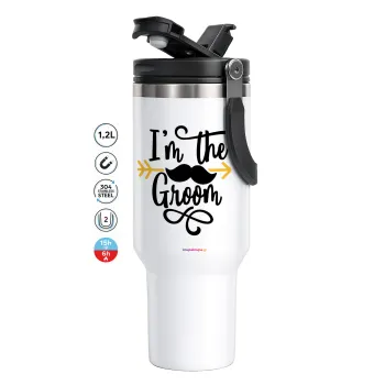 I'm the groom mustache, Mega Stainless steel Tumbler with lid, double wall 1,2L