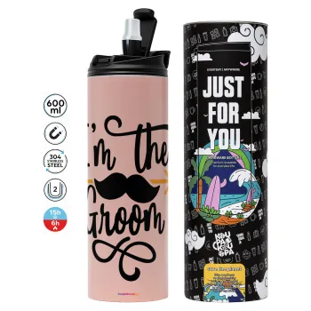 I'm the groom mustache, Tumbler stainless steel PINK 600ml