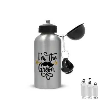 I'm the groom mustache, Metallic water jug, Silver, aluminum 500ml