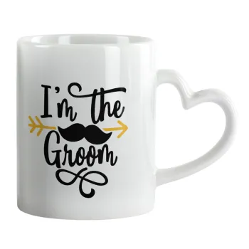 I'm the groom mustache, Κούπα καρδιά χερούλι λευκή, κεραμική, 330ml
