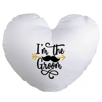 I'm the groom mustache, Μαξιλάρι καναπέ καρδιά 40x40cm περιέχεται το  γέμισμα