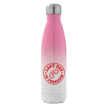 Last day freedom, Metal mug thermos Pink/White (Stainless steel), double wall, 500ml