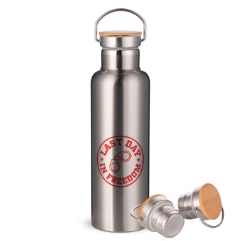 Last day freedom, Stainless steel Silver with wooden lid (bamboo), double wall, 750ml