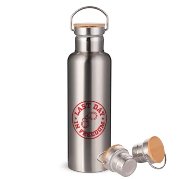 Last day freedom, Stainless steel Silver with wooden lid (bamboo), double wall, 750ml