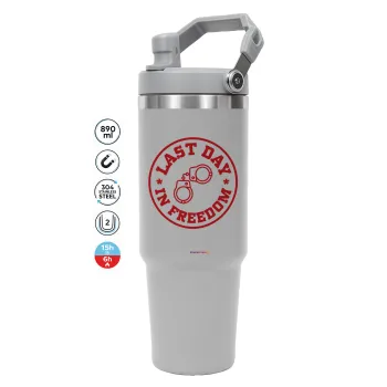 Last day freedom, GREY color, 890ml (30oz) stainless Steel Tumbler with Handle