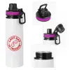 Metallic water bottle with safety lid, 850ml aluminum