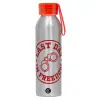 Aluminum Sports Bottle 650ml – Silver with Red Cap and Silicone Strap