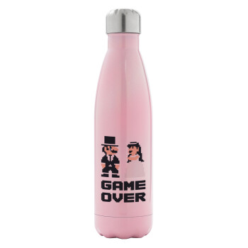 8bit Game Over Couple Wedding, Metal mug thermos Pink Iridiscent (Stainless steel), double wall, 500ml