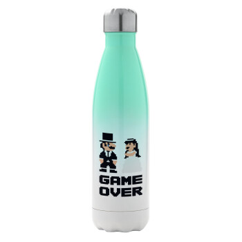 8bit Game Over Couple Wedding, Metal mug thermos Green/White (Stainless steel), double wall, 500ml