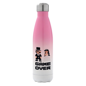 8bit Game Over Couple Wedding, Metal mug thermos Pink/White (Stainless steel), double wall, 500ml