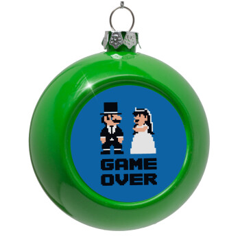 8bit Game Over Couple Wedding, Green Christmas tree ornament bauble 8cm