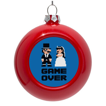 8bit Game Over Couple Wedding, Red Christmas tree ornament bauble 8cm