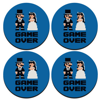 8bit Game Over Couple Wedding, SET of 4 round wooden coasters (9cm)