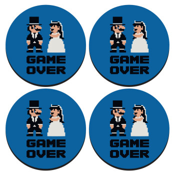 8bit Game Over Couple Wedding, ΣΕΤ 4 Σουβέρ ξύλινα στρογγυλά (9cm)