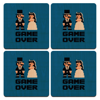 8bit Game Over Couple Wedding, ΣΕΤ x4 Σουβέρ ξύλινα τετράγωνα plywood (9cm)