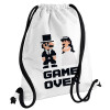 8bit Game Over Couple Wedding, Τσάντα πλάτης πουγκί GYMBAG λευκή, με τσέπη (40x48cm) & χονδρά κορδόνια