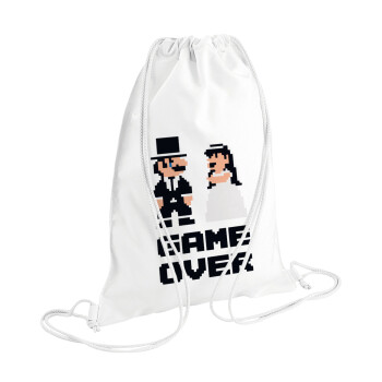 8bit Game Over Couple Wedding, Τσάντα πλάτης πουγκί GYMBAG λευκή (28x40cm)