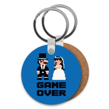 8bit Game Over Couple Wedding, Μπρελόκ Ξύλινο στρογγυλό MDF Φ5cm