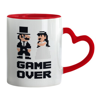 8bit Game Over Couple Wedding, Mug heart red handle, ceramic, 330ml