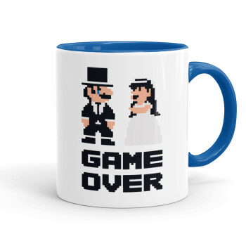 8bit Game Over Couple Wedding, Mug colored blue, ceramic, 330ml