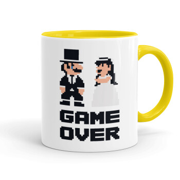 8bit Game Over Couple Wedding, Mug colored yellow, ceramic, 330ml