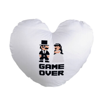 8bit Game Over Couple Wedding, Μαξιλάρι καναπέ καρδιά 40x40cm περιέχεται το  γέμισμα