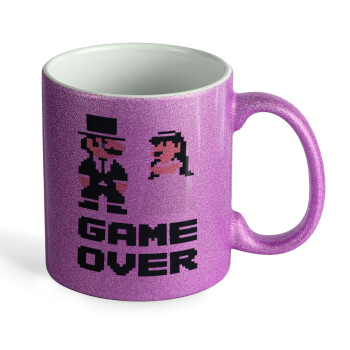 8bit Game Over Couple Wedding, Κούπα Μωβ Glitter που γυαλίζει, κεραμική, 330ml