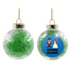 Transparent Christmas tree ball ornament with green filling 8cm