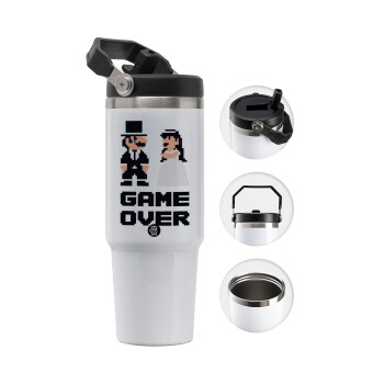 8bit Game Over Couple Wedding, 30oz stainless Steel Tumbler with Handle