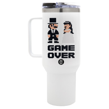 8bit Game Over Couple Wedding, Mega Stainless steel Tumbler with lid, double wall 1,2L